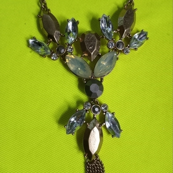 Loft long dangle Crystal goldtone chain necklace - Picture 5 of 7